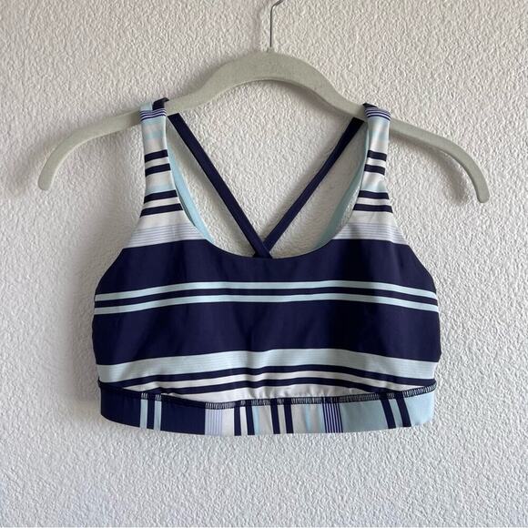 Lululemon Energy Bra Blue Groovy Stripe Nimbus Criss Cross Straps - Picture 1 of 10